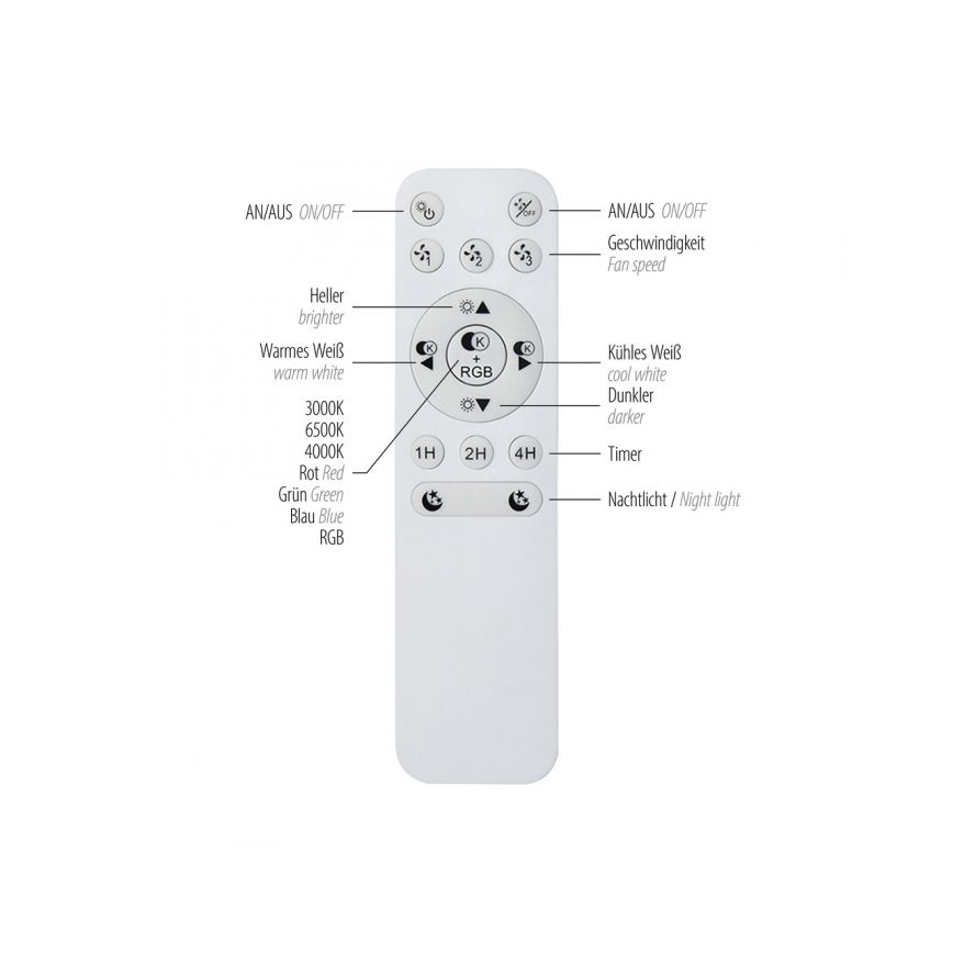 JUST LIGHT. 14447-18 - LED RGBW Stmívatelný stropní ventilátor se světlem LENO LED/44W/230V 3000-6500K pr. 48,6 cm bílá + dálkové ovládání