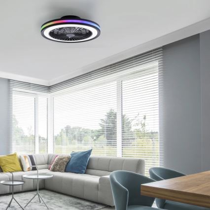 JUST LIGHT. 14649-18 - LED RGBW Stmívatelný stropní ventilátor se světlem BRANDON LED/36W/230V 2700-5000K pr. 46,5 cm černá + dálkové ovládání