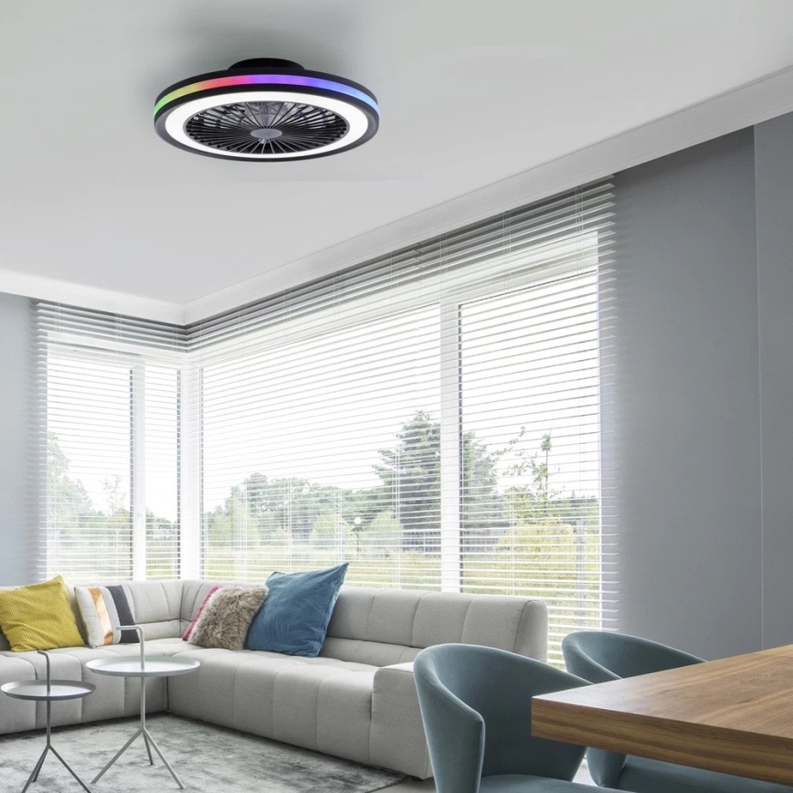 JUST LIGHT. 14649-18 - LED RGBW Stmívatelný stropní ventilátor se světlem BRANDON LED/36W/230V 2700-5000K pr. 46,5 cm černá + dálkové ovládání