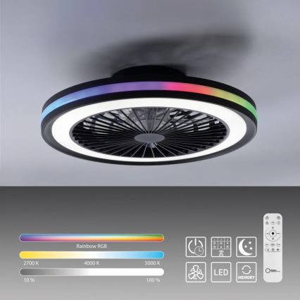 JUST LIGHT. 14649-18 - LED RGBW Stmívatelný stropní ventilátor se světlem BRANDON LED/36W/230V 2700-5000K pr. 46,5 cm černá + dálkové ovládání