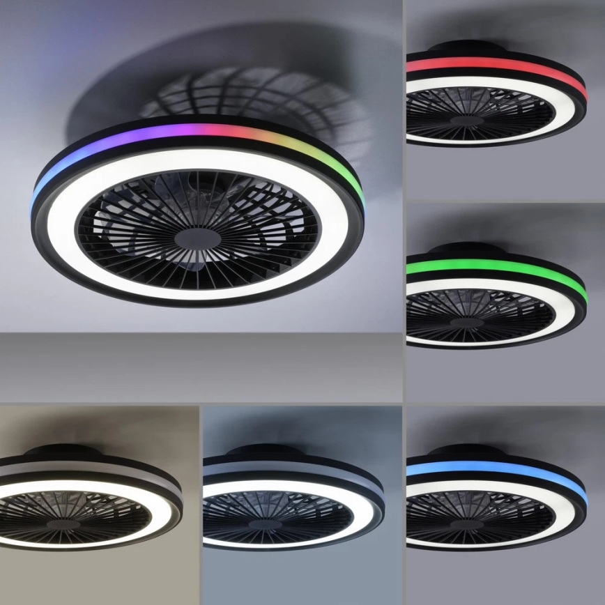 JUST LIGHT. 14649-18 - LED RGBW Stmívatelný stropní ventilátor se světlem BRANDON LED/36W/230V 2700-5000K pr. 46,5 cm černá + dálkové ovládání