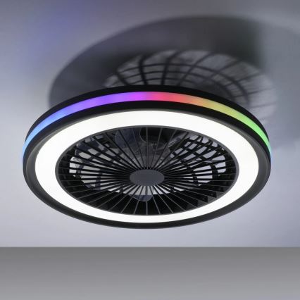 JUST LIGHT. 14649-18 - LED RGBW Stmívatelný stropní ventilátor se světlem BRANDON LED/36W/230V 2700-5000K pr. 46,5 cm černá + dálkové ovládání