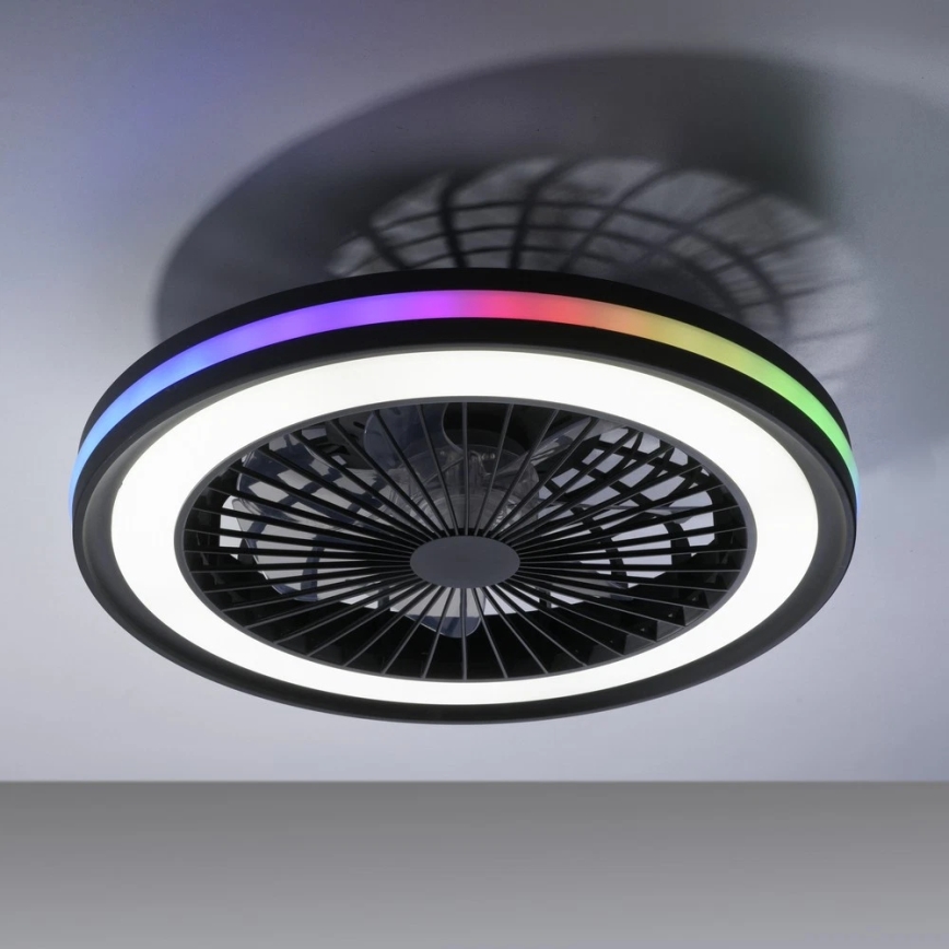 JUST LIGHT. 14649-18 - LED RGBW Stmívatelný stropní ventilátor se světlem BRANDON LED/36W/230V 2700-5000K pr. 46,5 cm černá + dálkové ovládání