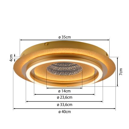 JUST LIGHT. 15089-60 - LED Stropní svítidlo CICHIO LED/36W/230V pr. 40 cm zlatá