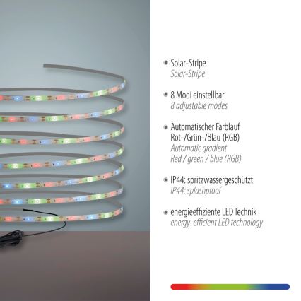 JUST LIGHT. 19971-18 - LED RGB Solární pásek TEANIA LED/3,7V 5 m 1200 mAh IP44 černá
