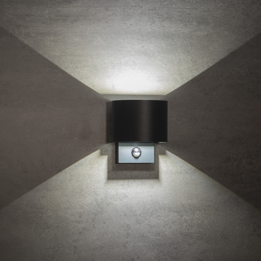 LED Venkovní nástěnné svítidlo se senzorem pohybu a soumraku REKA LED/7W/230V IP54 antracit kulatý