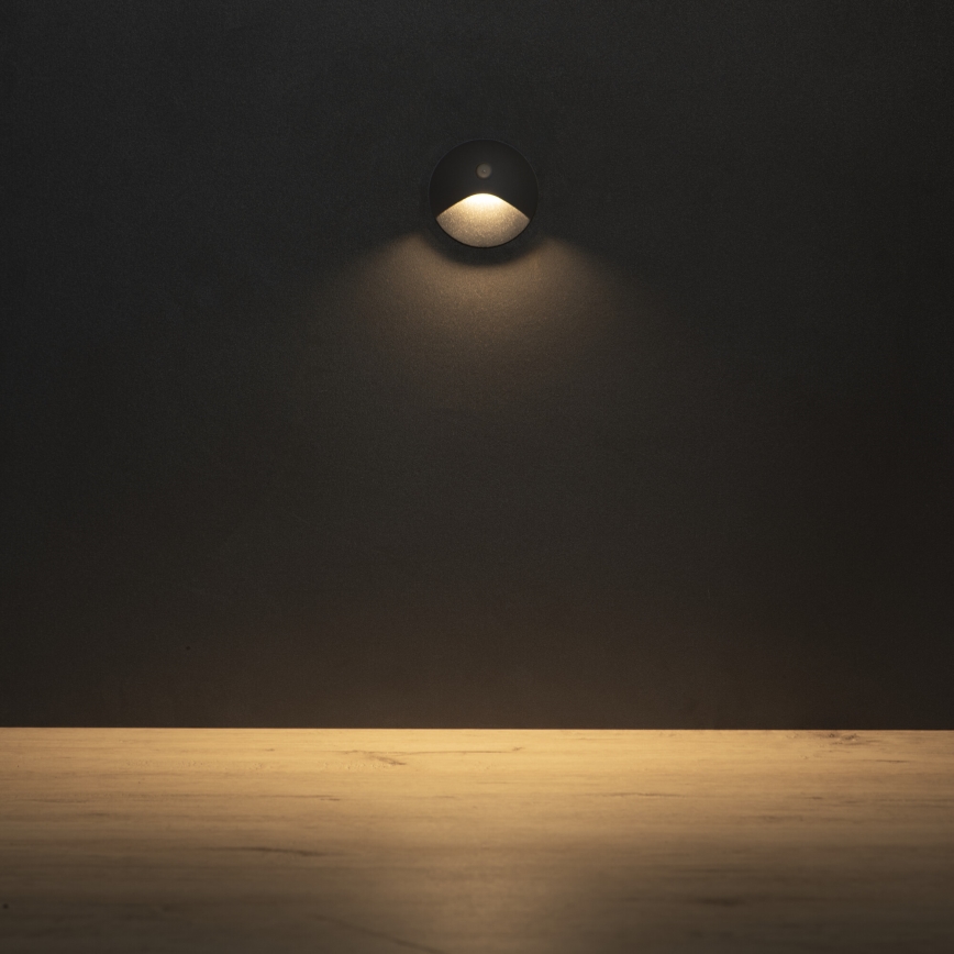 LED Schodišťové svítidlo se senzorem pohybu a soumraku EXIN LED/2,5W/230V 3000K IP65 antracit kulatý