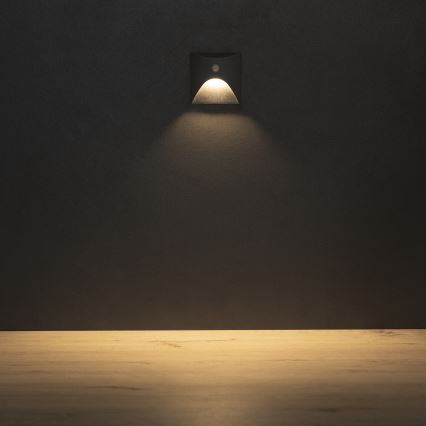 LED Schodišťové svítidlo se senzorem pohybu a soumraku EXIN LED/2,5W/230V 3000K IP65 antracit hranatý