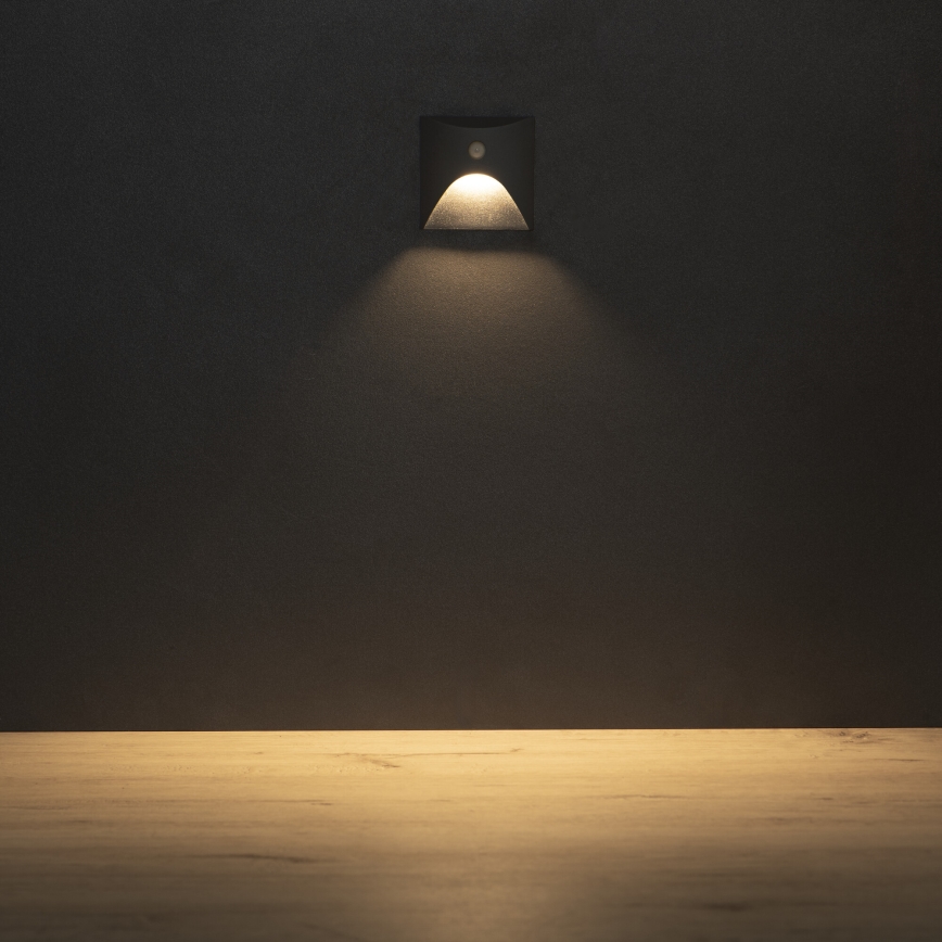 LED Schodišťové svítidlo se senzorem pohybu a soumraku EXIN LED/2,5W/230V 3000K IP65 antracit hranatý