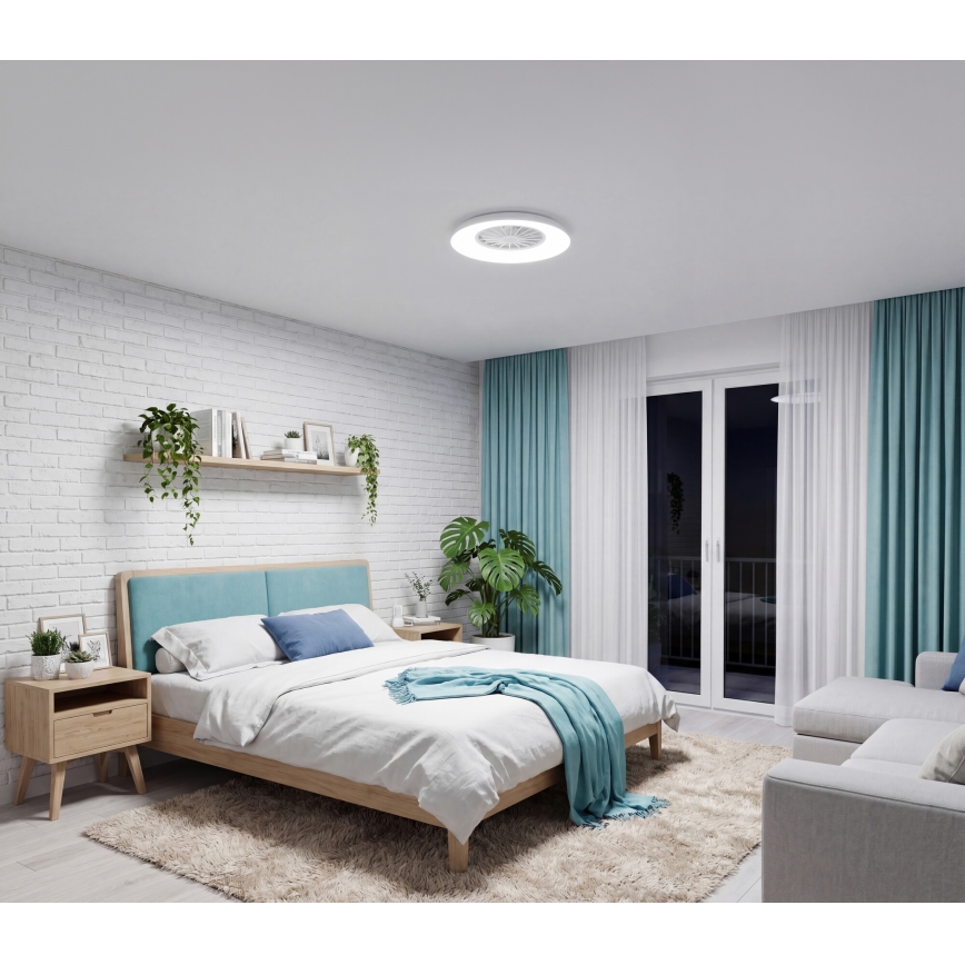 LED RGBW Stmívatelné stropní svítidlo s ventilátorem PLAVE PAN LED/24W/230V 3000-6500K pr. 48,5 cm bílá + dálkové ovládání