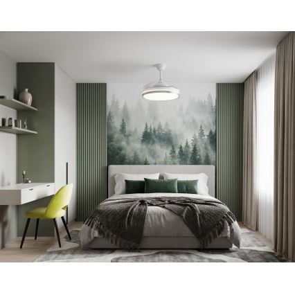 LED Stmívatelné stropní svítidlo s ventilátorem PLAVE LED/36W/230V 3000-6500K stříbrná/bílá + dálkové ovládání
