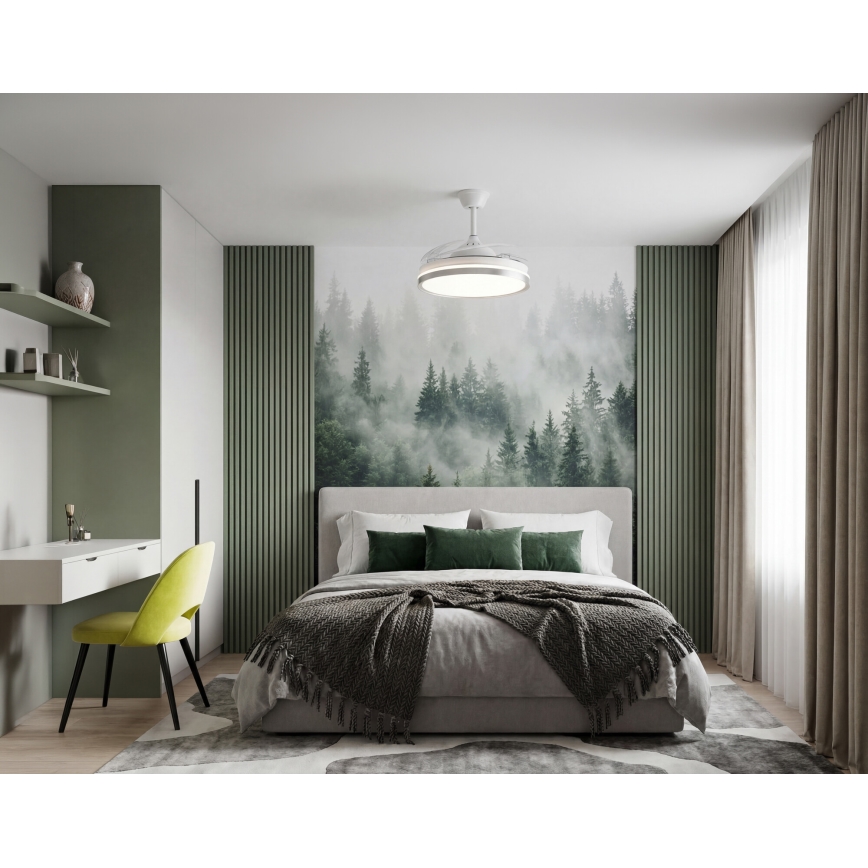 LED Stmívatelné stropní svítidlo s ventilátorem PLAVE LED/36W/230V 3000-6500K stříbrná/bílá + dálkové ovládání