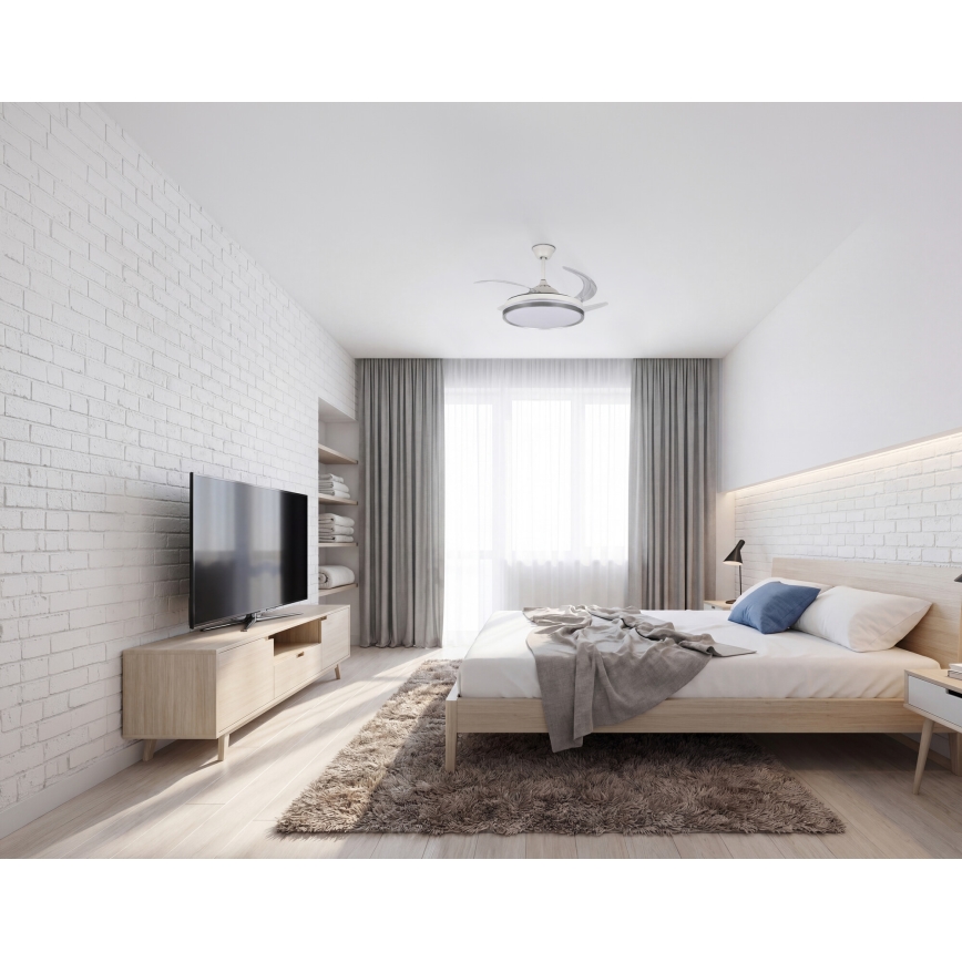 LED Stmívatelné stropní svítidlo s ventilátorem PLAVE LED/36W/230V 3000-6500K stříbrná/bílá + dálkové ovládání