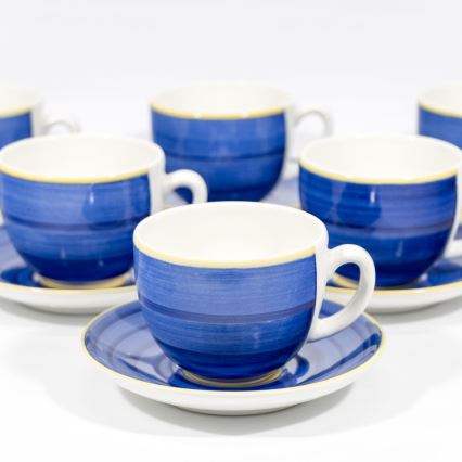 Kávová sada 6x keramický šálek s podšálkem modrá žlutá