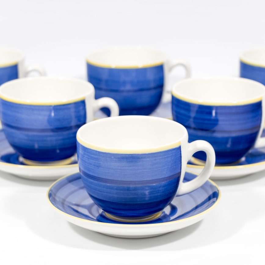 Kávová sada 6x keramický šálek s podšálkem modrá žlutá