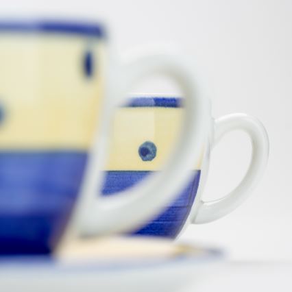Kávová sada 6x keramický šálek s podšálkem modrá žlutá