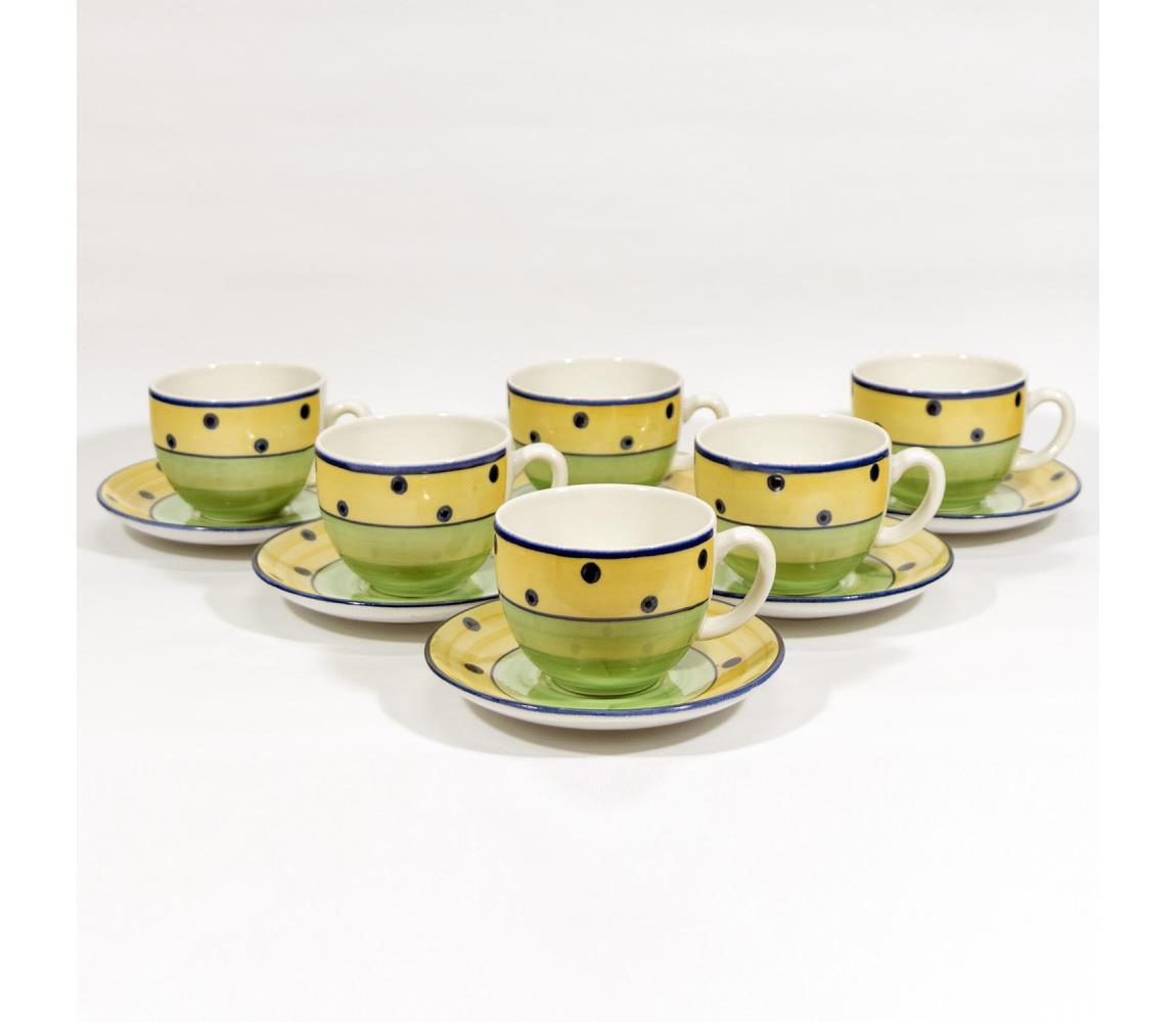 Výrobce po 1 ks Kávová sada 6x keramický šálek s podšálkem zelená žlutá KK10702