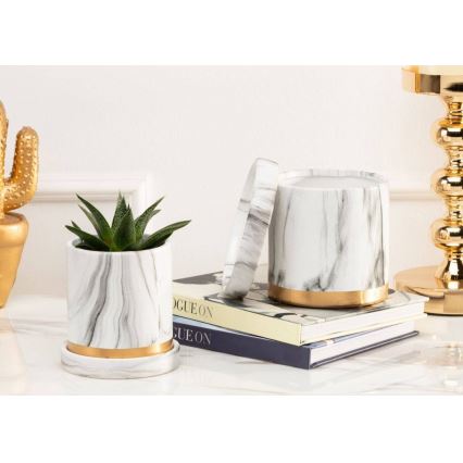 Keramický květináč s miskou HANYA 11x11 cm dekor mramoru