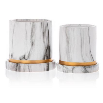 Keramický květináč s miskou HANYA 11x11 cm dekor mramoru