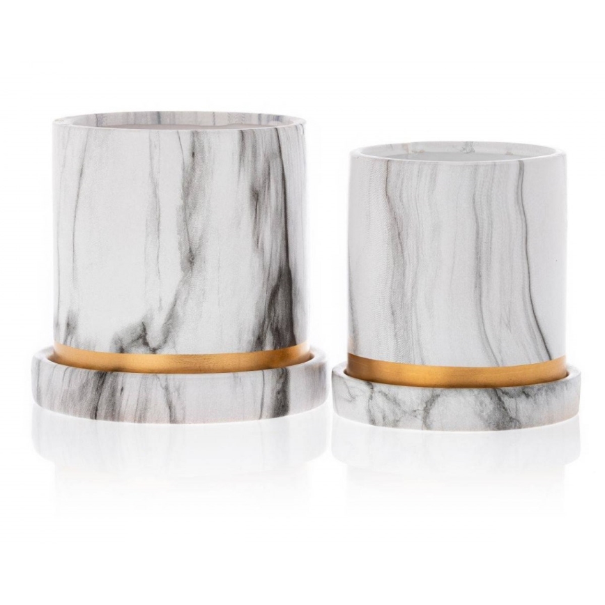 Keramický květináč s miskou HANYA 11x11 cm dekor mramoru