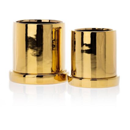 Keramický květináč s miskou HANYA 13x13 cm zlatá