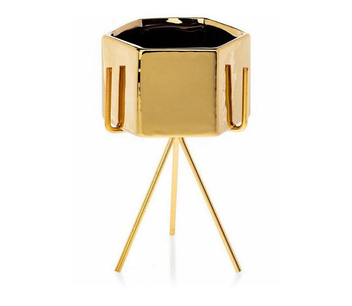  HowHomely Keramický květináč SASHI 18,2x10,7 cm zlatá DD0226