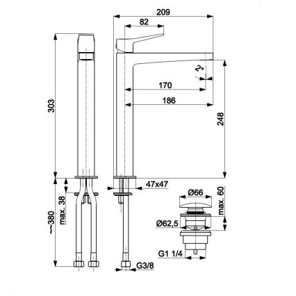 KFA Armatura 4522-712-81 - Umyvadlová baterie + výpusť MALAGA 30,3 cm černá