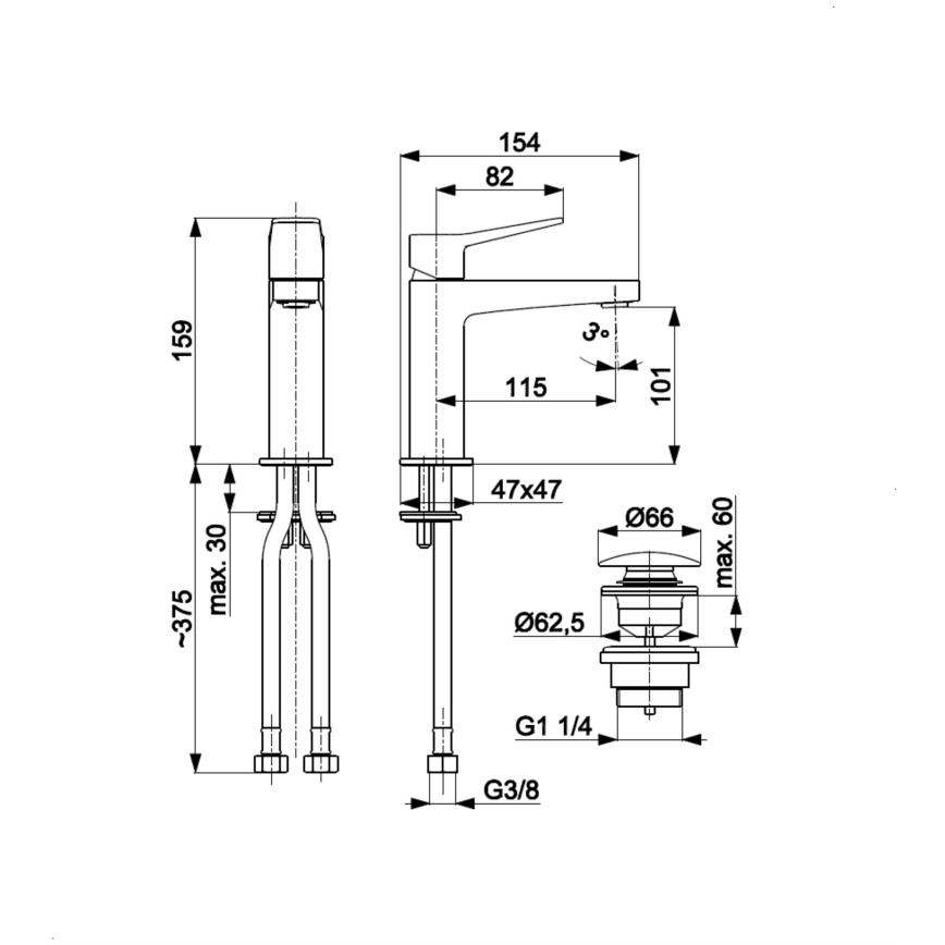 KFA Armatura 4522-815-81 - Umyvadlová baterie + výpusť MALAGA 15,9 cm černá