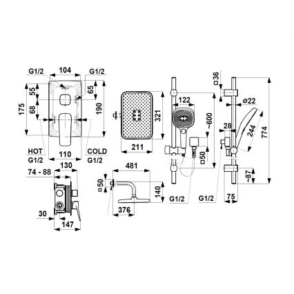 KFA Armatura 4529-301-81 - Sprchová sada s podomítkovou baterií MALAGA černá