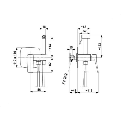 KFA Armatura 4529-512-81 - Bidetová baterie se sprškou pro podomítkovou instalaci MALAGA černá