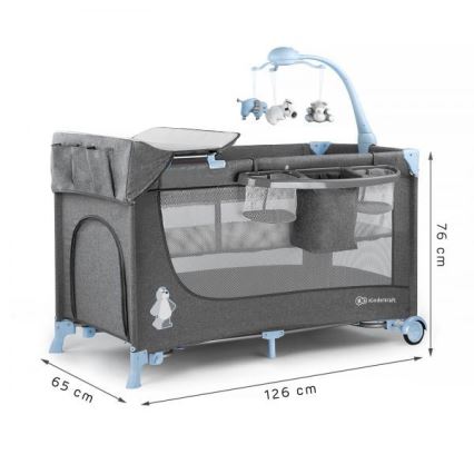 KINDERKRAFT - Cestovní postýlka JOY s doplňky šedomodrá
