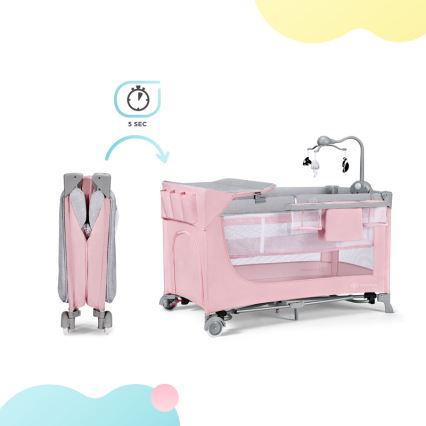 KINDERKRAFT - Cestovní postýlka LEODY růžová