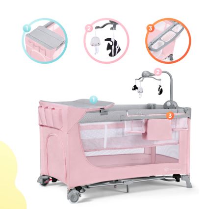 KINDERKRAFT - Cestovní postýlka LEODY růžová