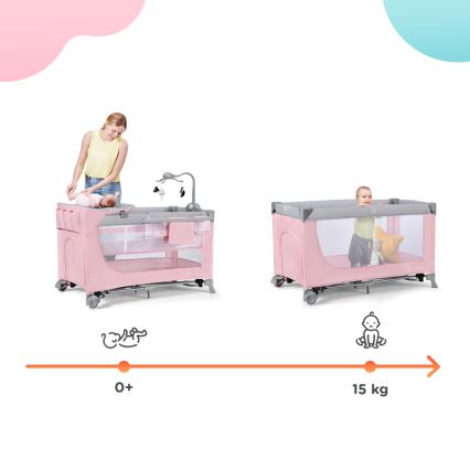 KINDERKRAFT - Cestovní postýlka LEODY růžová