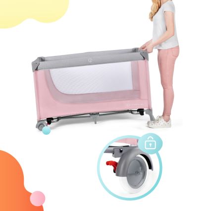 KINDERKRAFT - Cestovní postýlka LEODY růžová