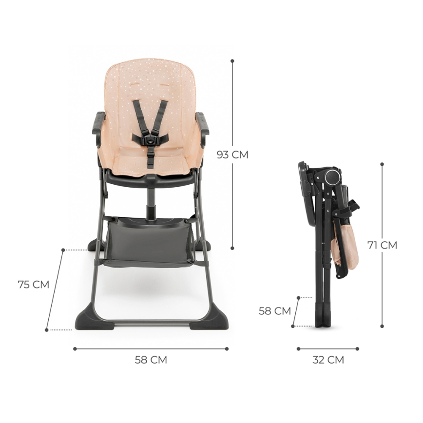 KINDERKRAFT - Dětská jídelní židle FOLDEE růžová