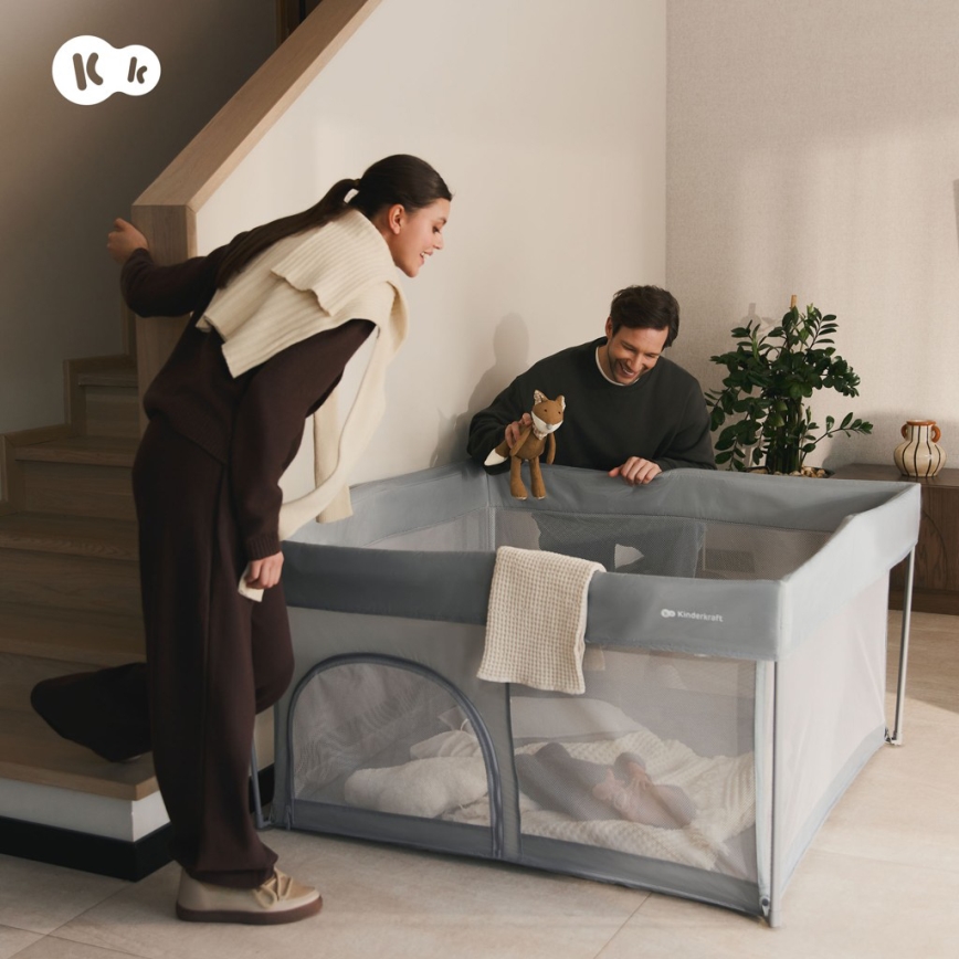 KINDERKRAFT - Dětská ohrádka ZIKI šedá