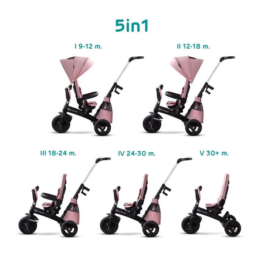 KINDERKRAFT - Dětská tříkolka 5v1 EASYTWIST růžová/černá