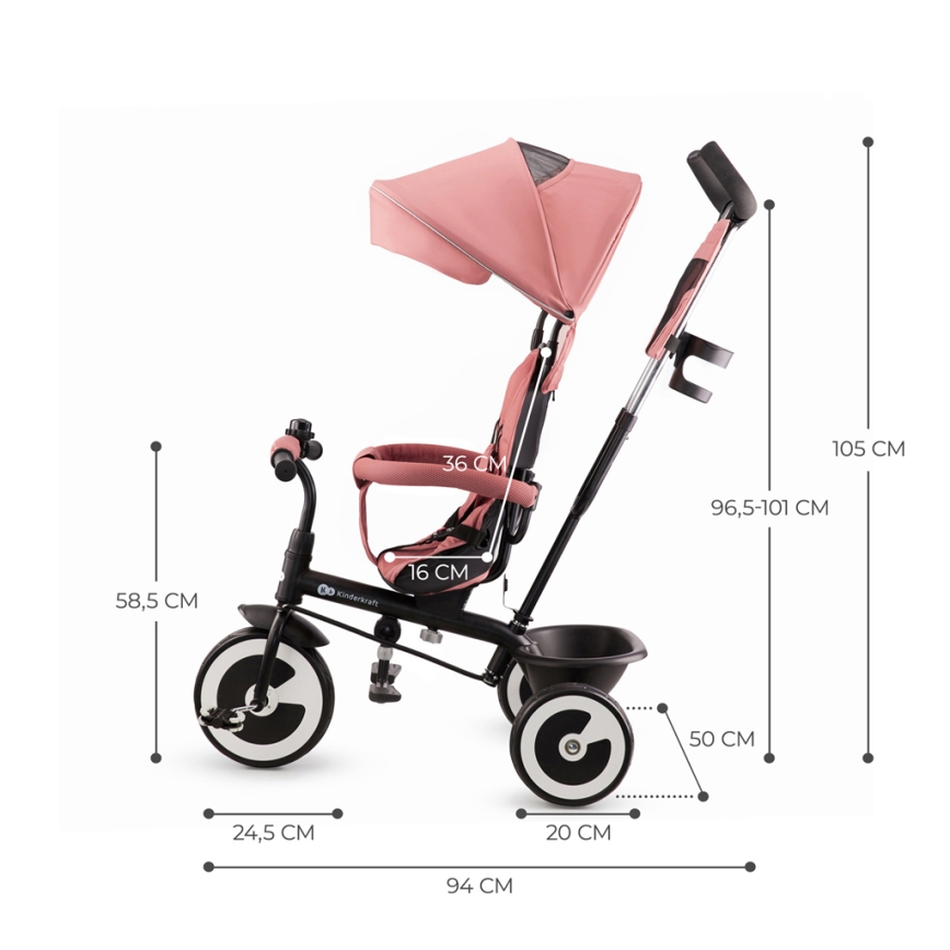 KINDERKRAFT - Dětská tříkolka ASTON Rose pink