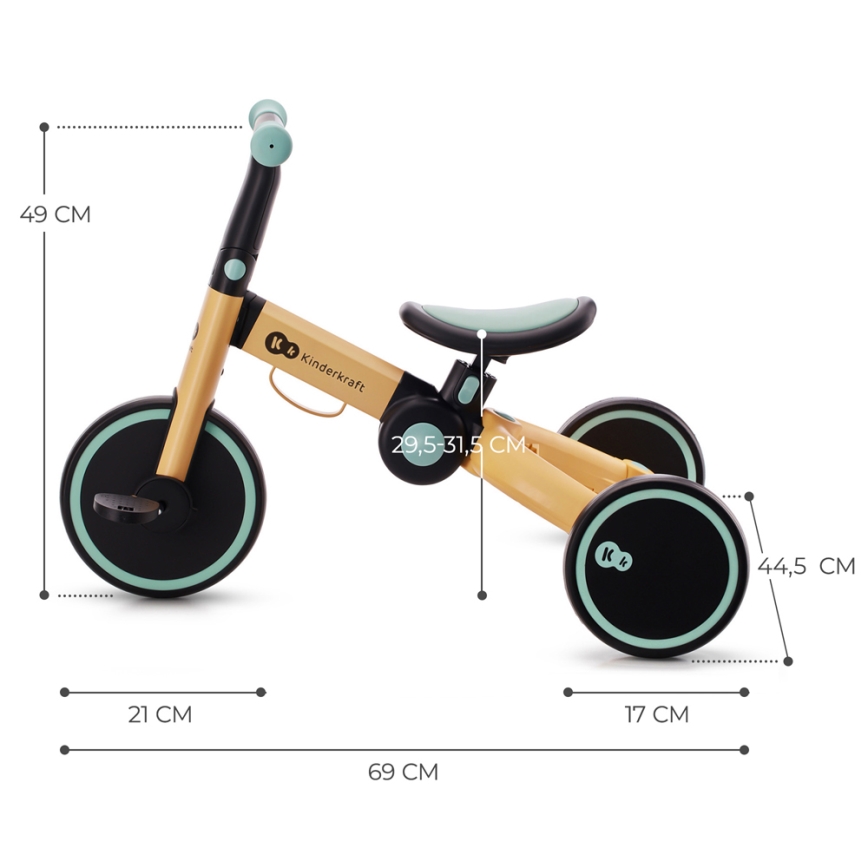 KINDERKRAFT - Dětské odrážedlo 3v1 4TRIKE žlutá/mintová