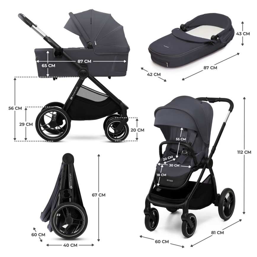 KINDERKRAFT - Kombinovaný kočárek 2v1 NEA 2 Dark grey