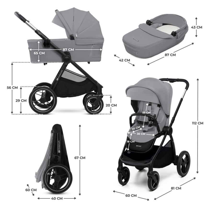 KINDERKRAFT - Kombinovaný kočárek 2v1 NEA 2 Platinum grey