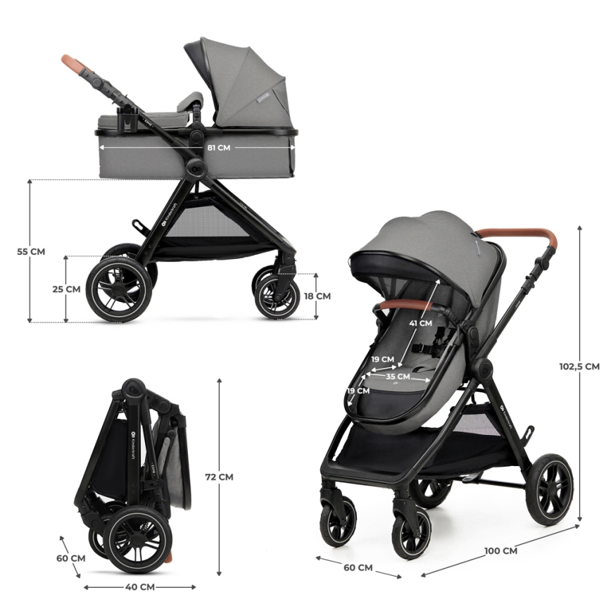 KINDERKRAFT - Kombinovaný kočárek 3v1 ESME Moonlight grey + autosedačka MINK PRO