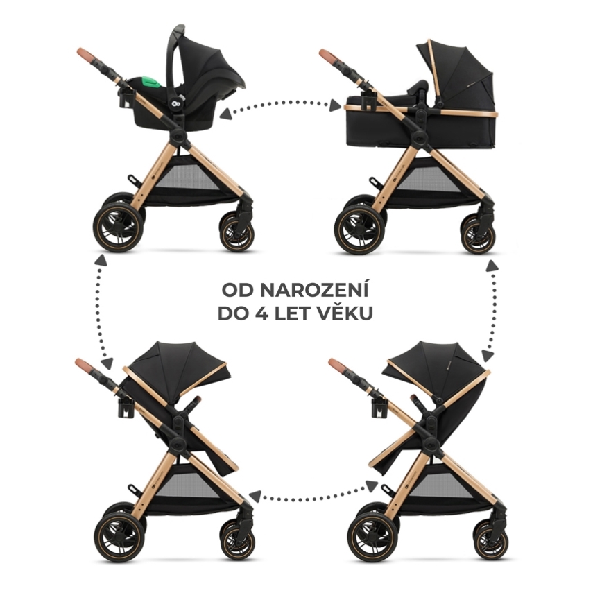 KINDERKRAFT - Kombinovaný kočárek 3v1 ESME Pure black + autosedačka MINK PRO