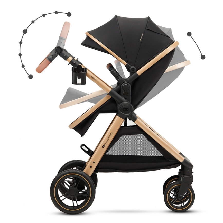 KINDERKRAFT - Kombinovaný kočárek 3v1 ESME Pure black + autosedačka MINK PRO