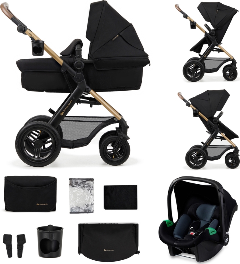 KINDERKRAFT - Kombinovaný kočárek 3v1 MOOV 2 AIR Pure black + autosedačka MINK PRO