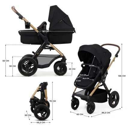 KINDERKRAFT - Kombinovaný kočárek 3v1 MOOV 2 AIR Pure black + autosedačka MINK PRO