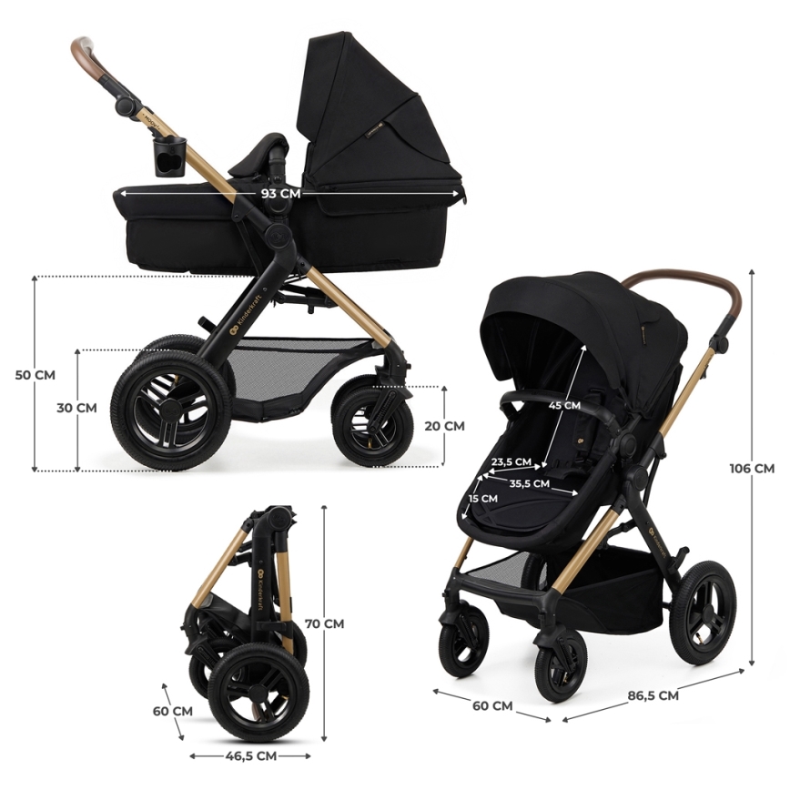 KINDERKRAFT - Kombinovaný kočárek 3v1 MOOV 2 AIR Pure black + autosedačka MINK PRO