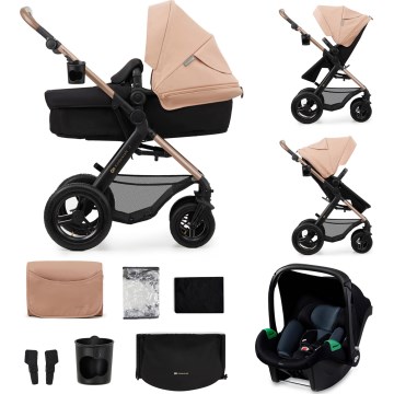 KINDERKRAFT - Kombinovaný kočárek 3v1 MOOV 2 AIR Sand beige + autosedačka MINK PRO