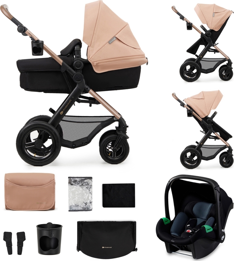 KINDERKRAFT - Kombinovaný kočárek 3v1 MOOV 2 AIR Sand beige + autosedačka MINK PRO